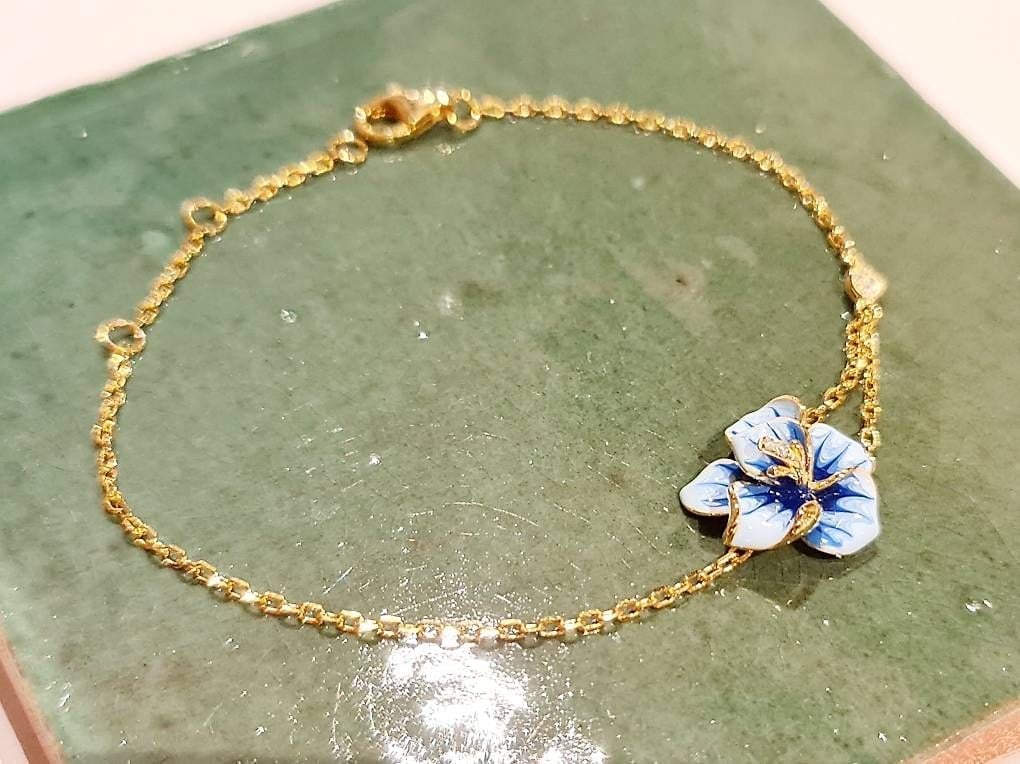 Enamel Flower Yellow Gold Bracelet — Mint (M) Bracelets