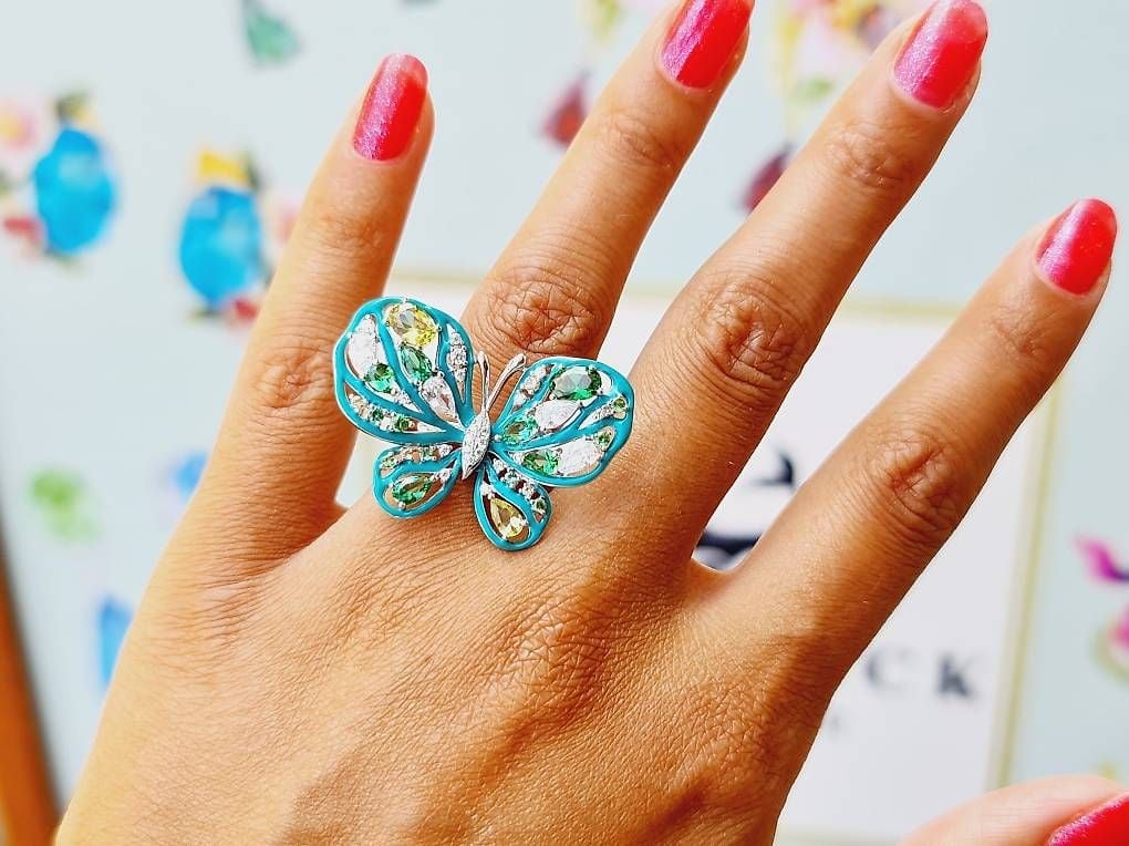Anillo Mariposa Esmalte Zirconia Plata Talla 52 — Mint (M) Anillos