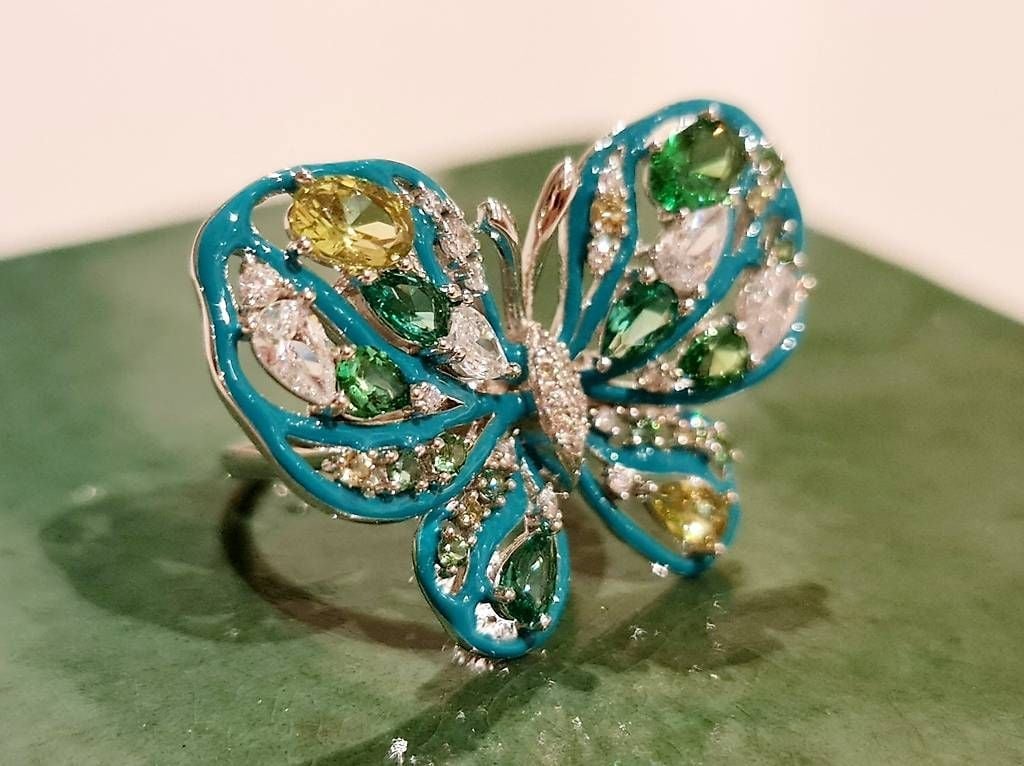 Anillo Mariposa Esmalte Zirconia Plata Talla 52 — Mint (M) Anillos