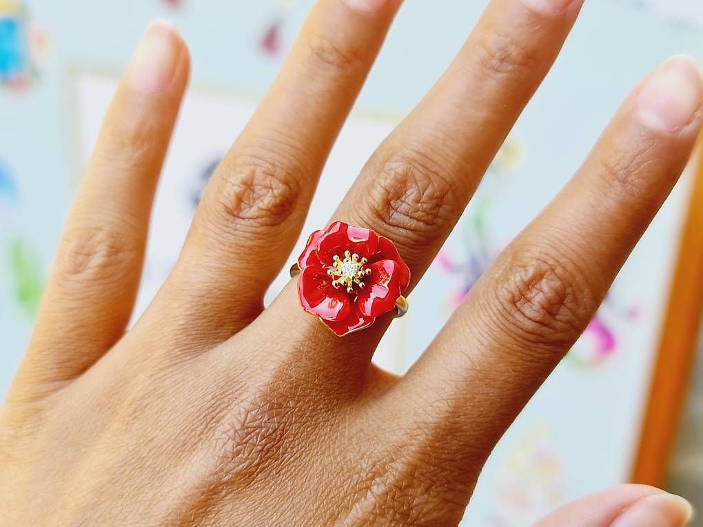 Rose Ring Enamel Yellow Gold Size 55 — Mint (M) Rings