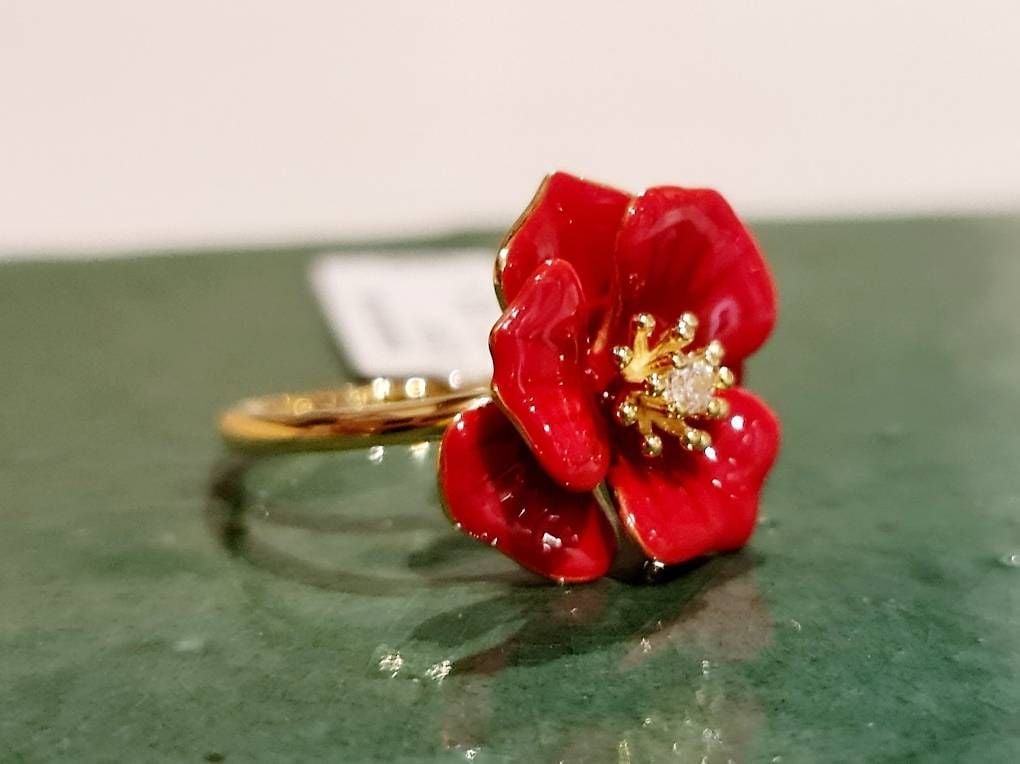 Rose Ring Enamel Yellow Gold Size 55 — Mint (M) Rings