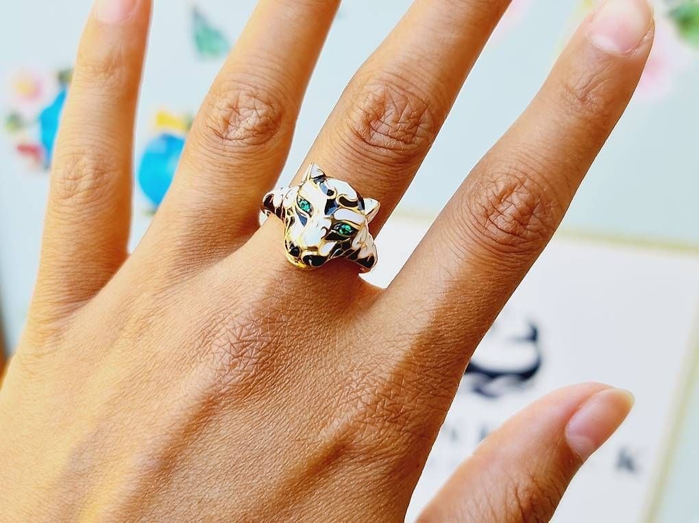 Enamel Ring Panther Yellow Gold Size 60 — Mint (M) Rings