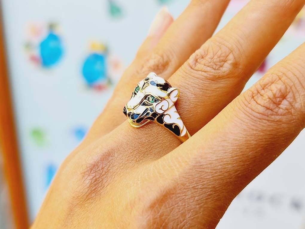 Enamel Ring Panther Yellow Gold Size 60 — Mint (M) Rings