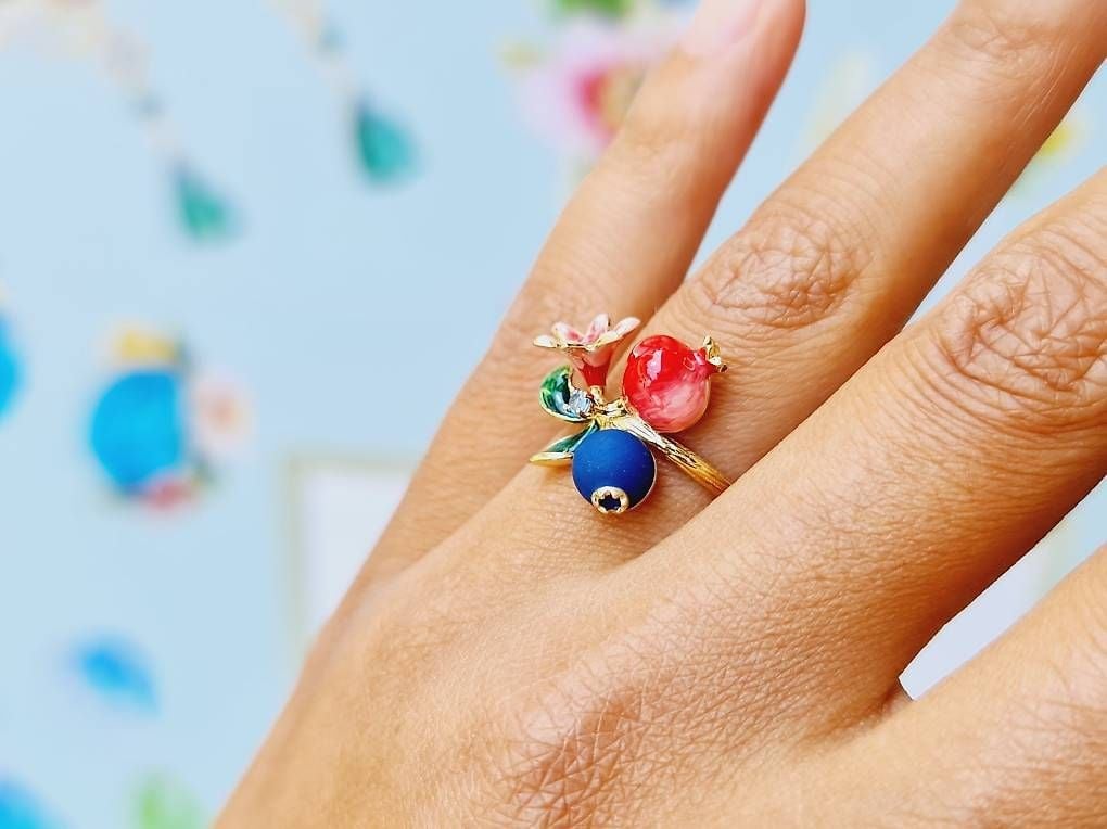 Enamel Ring with Fruits Yellow Gold Size 52 — Mint (M) Rings
