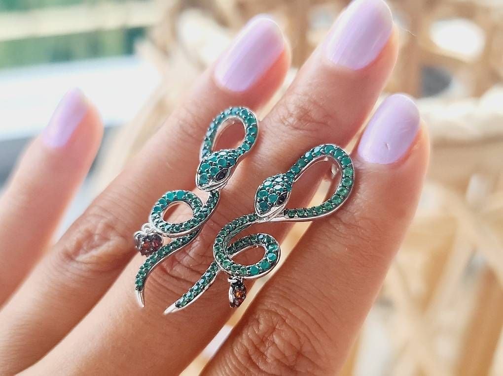 Snake Earrings with Apple 925 Silver — Mint (M) Earrings