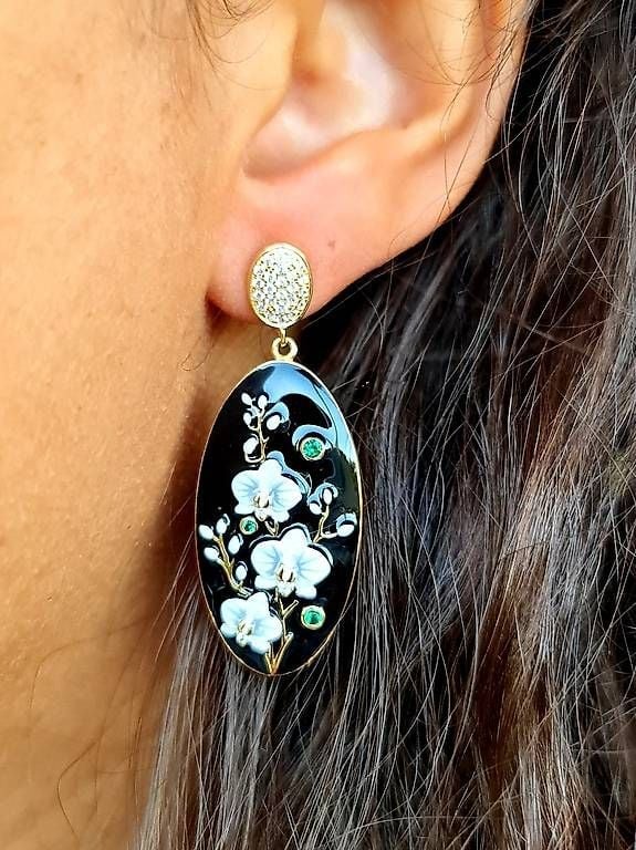 Handbemalte Blüten Ohrringe 925 Silber — Mint (M) Earrings