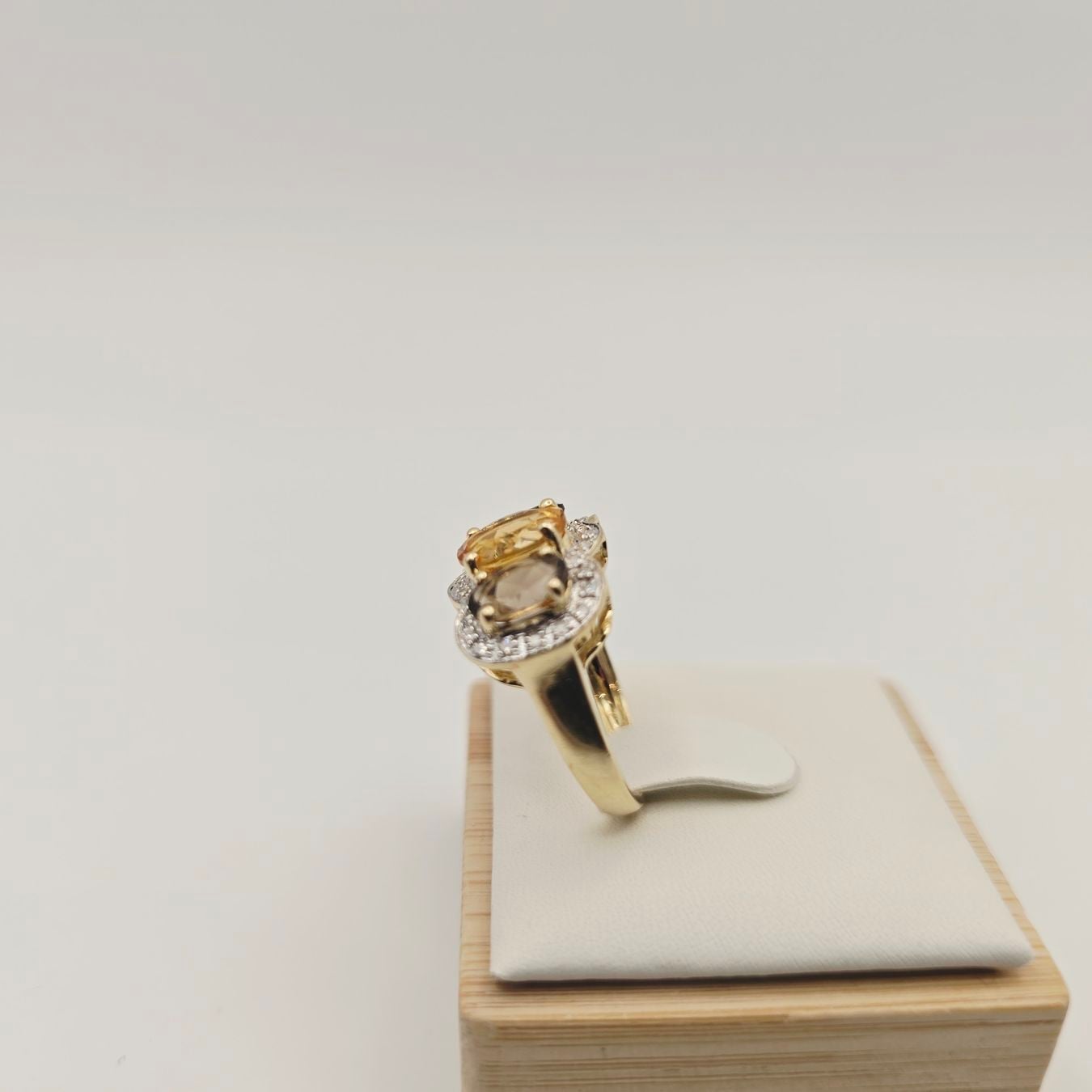 Gold Ring 585 Gold 14KT Smoky Quartz Citrine Brilliant-Cut Diamonds Size 53 — Excellent (M-) Rings