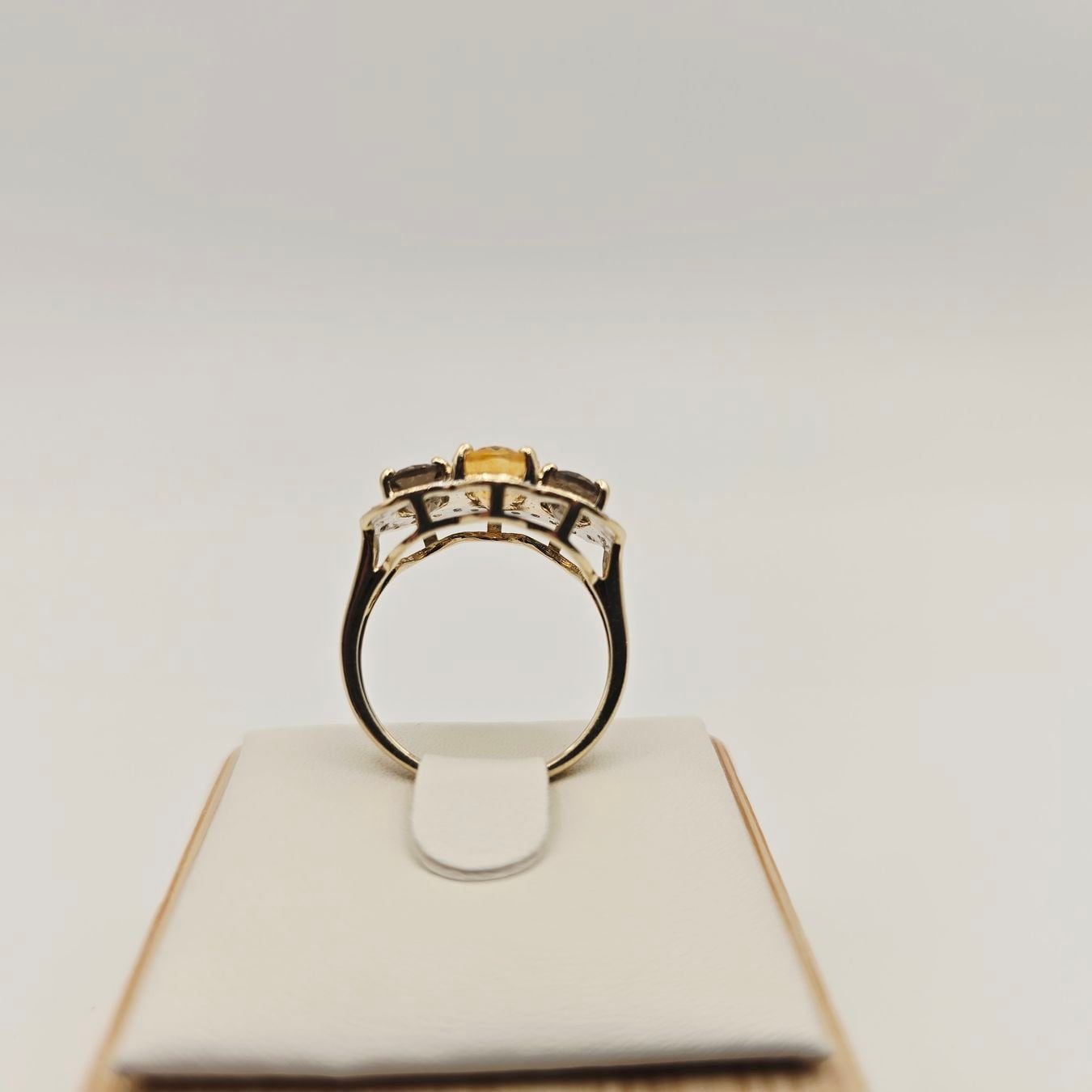 Gold Ring 585 Gold 14KT Smoky Quartz Citrine Brilliant-Cut Diamonds Size 53 — Excellent (M-) Rings
