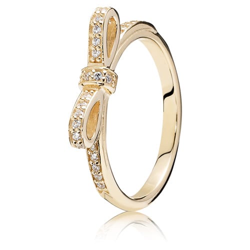14K Gold Sparkling Bow Ring with Clear Zirconia