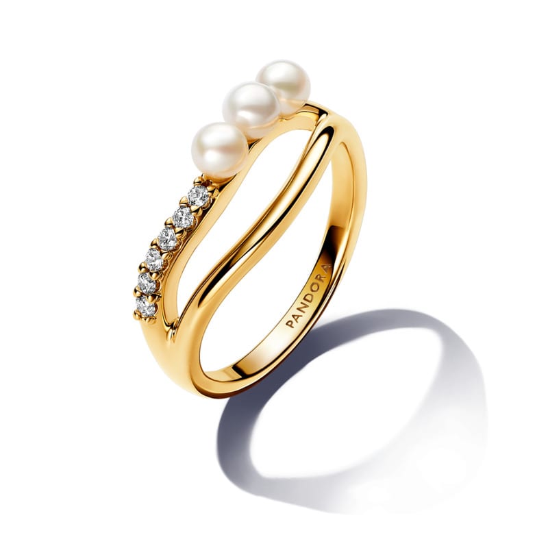 Pandora Gold Organically Shaped Double Band Pearl Ring