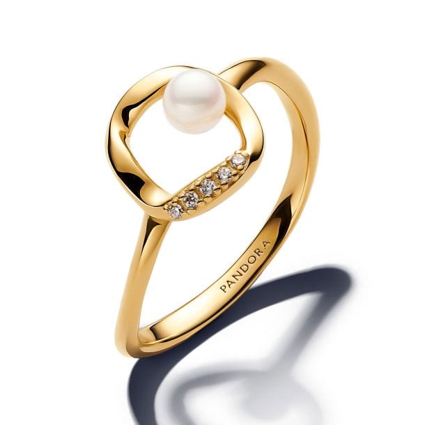 Organically Shaped Pavé Circle & Treated Freshwater Cultured Pearl Ring