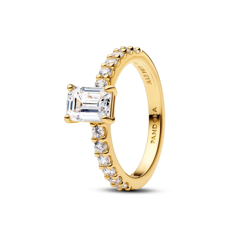 Rectangular Sparkling Halo Ring