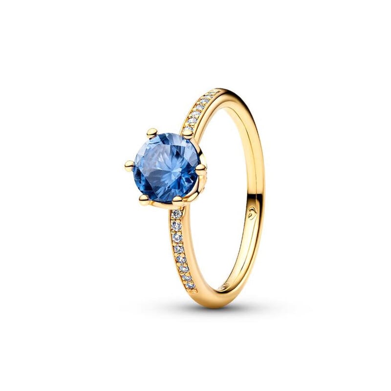 Blue Sparkling Crown Solitaire Ring