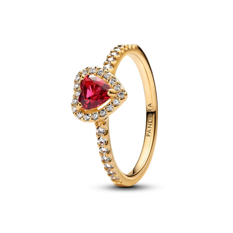 Heart 14k gold-ring with Cherries Jubilee Red Crystal and Clear Cubic Zirconia