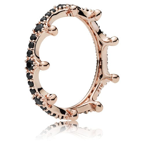 Pandora Rose Enchanted Crown Ring with Black Crystal