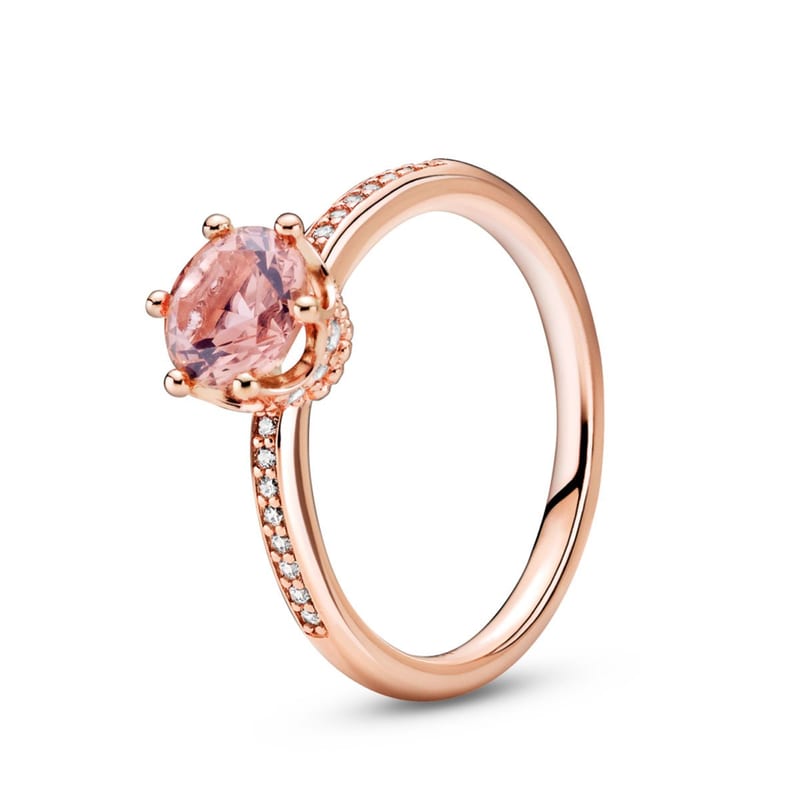 Pink Sparkling Crown Solitaire Ring