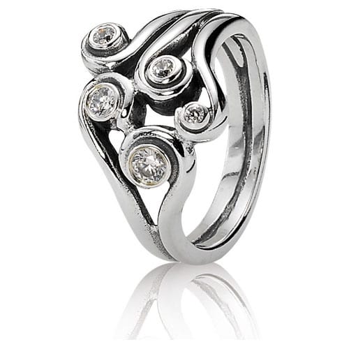 Ocean Wave Ring with Clear CZ