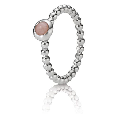 Beaded Ring with Cabochon Pink Opal