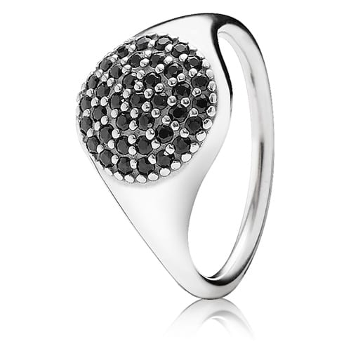 Large Silver Pave Ring with Black Crystal