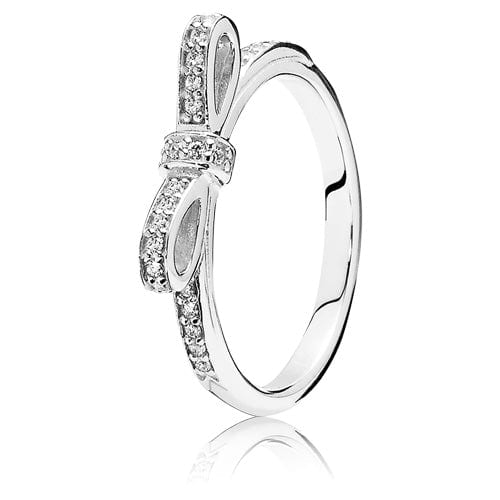 Sterling Silver Sparkling Bow Ring with Clear Zirconia
