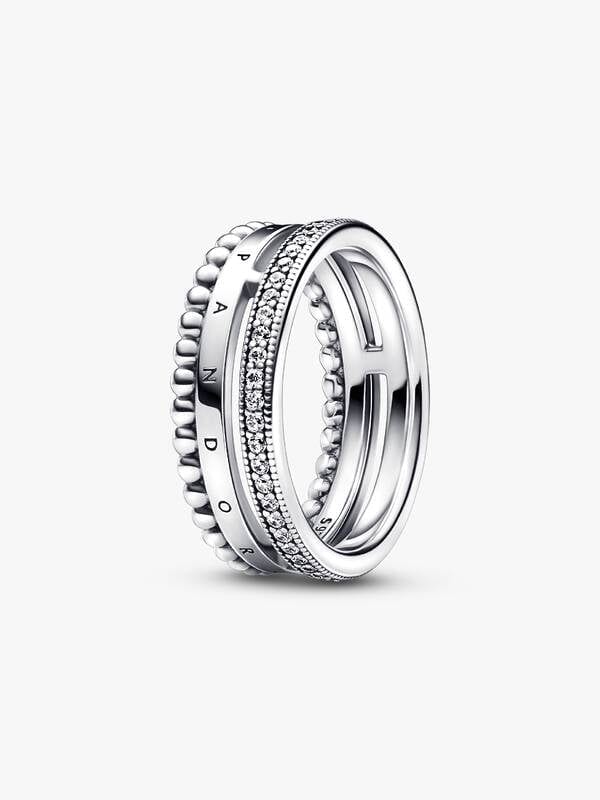 Pandora Signature Logo Pavé & Beads Ring