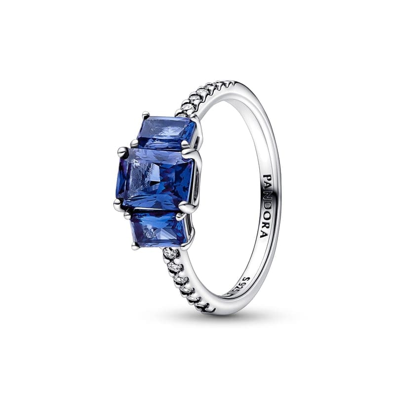 Pandora Blue Rectangular Three Stone Sparkling Ring 192389C01 192389 — Foto 1 von 1