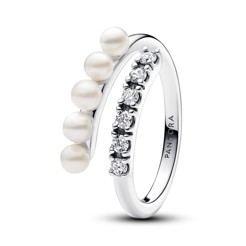 Treated Freshwater Cultured Pearls & Pavé Open Ring