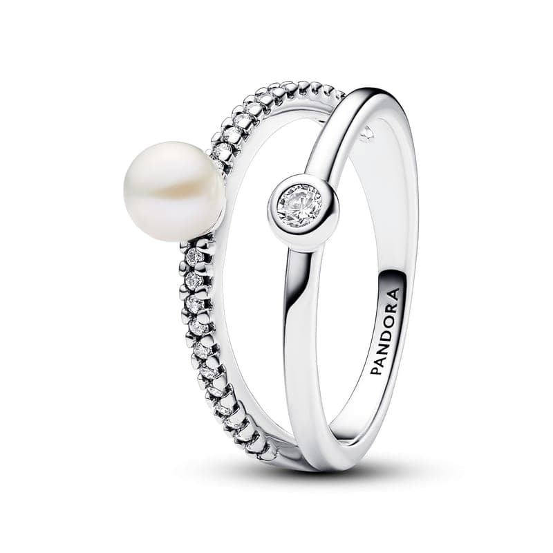 Pandora Treated Freshwater Cultured Pearl & Pavé Double Band Ring 193147C01 193147 — Foto 1 von 1