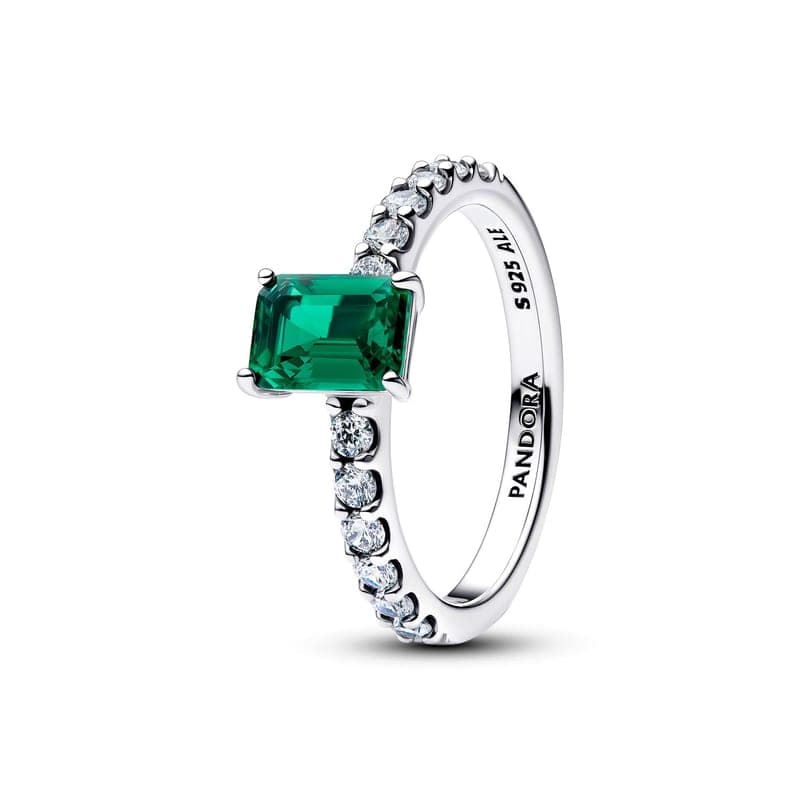 Pandora Rectangular Sparkling Green Halo Ring 194506C01 194506 — Foto 1 von 1