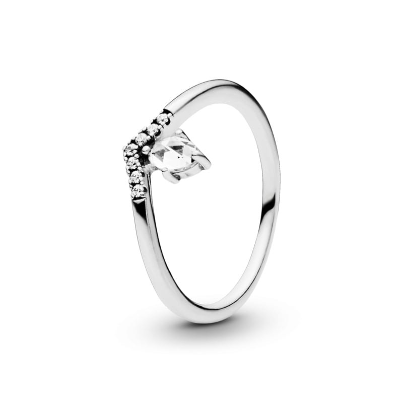 Silver Wishbone Ring with Clear Zirconia