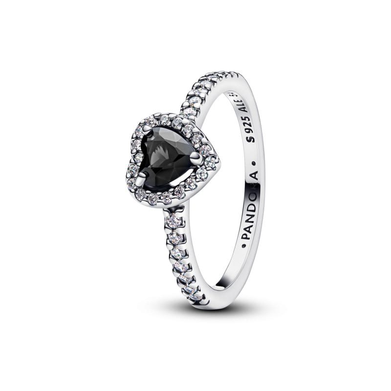 Pandora Elevated Black Heart Ring