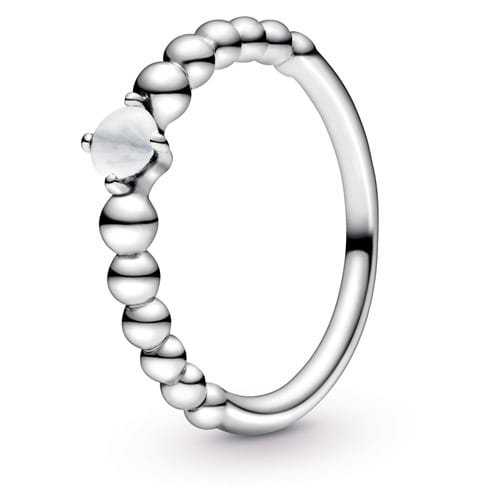 Milky White Beaded / April Birthstone Ring