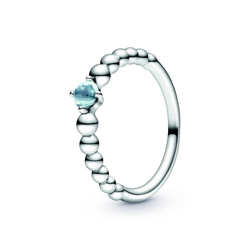March Birthstone Aqua Blue Metallic Bead Ring