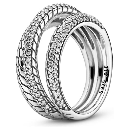 Triple Band Pavé Snake Chain Pattern Ring