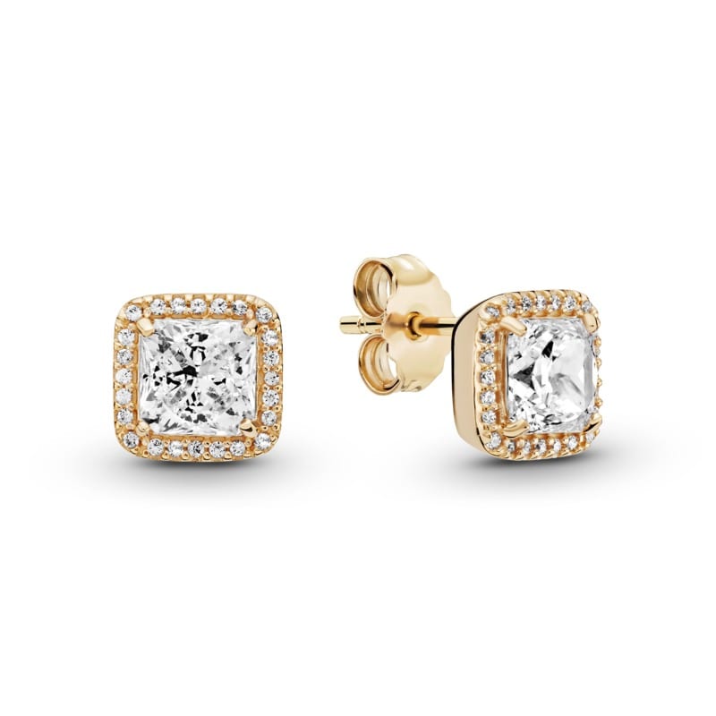 Square Sparkle Halo Stud Earrings