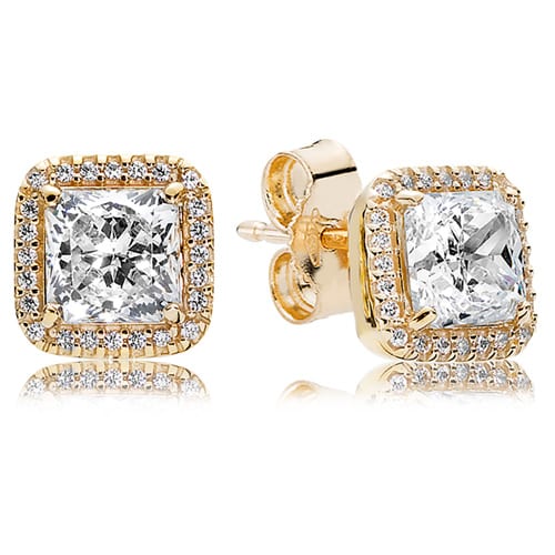 Square Sparkle Halo Stud Earrings