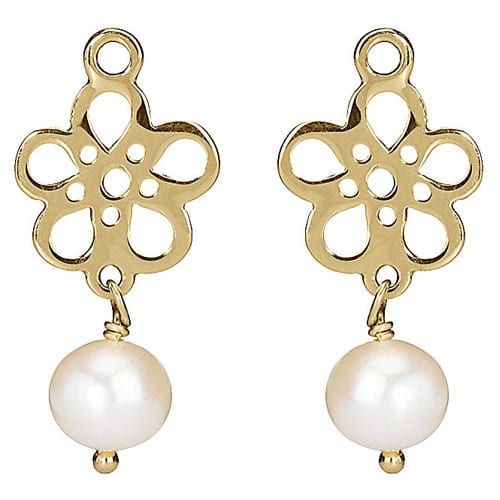 14K Gold Flower with White Pearl Earring Charm