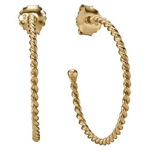 14K Gold Medium Round Twist Hoop Earring Posts