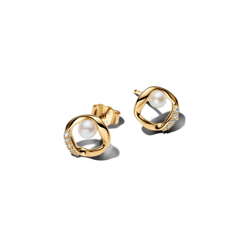 Pandora Organically Shaped Pavé Circle & Treated Freshwater Cultured Pearl Stud Earrings 264662C01 264662 — photo 1 sur 1