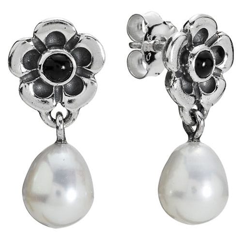 Flower Earrings with Pearl Dangle