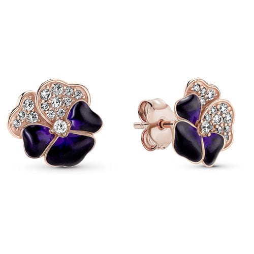 Deep Purple Pansy Flower Stud Earrings