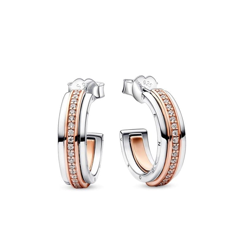 Pandora Signature Two tone Logo & Pavé Hoop Earrings 282737C01 282737 — Foto 1 von 1