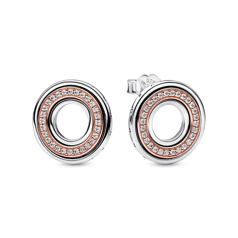Pandora Signature Two tone Logo & Pavé Stud Earrings