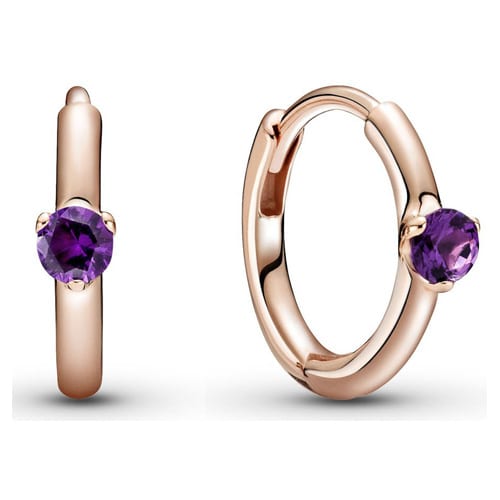 Purple Solitaire Huggie Hoop Earrings