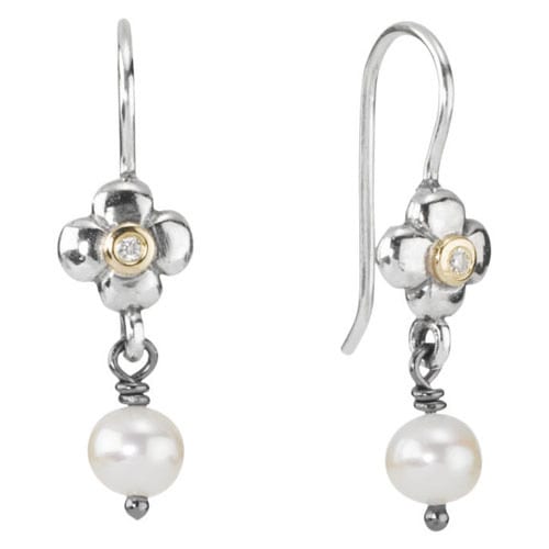 Flower Earrings with Pearl Dangle