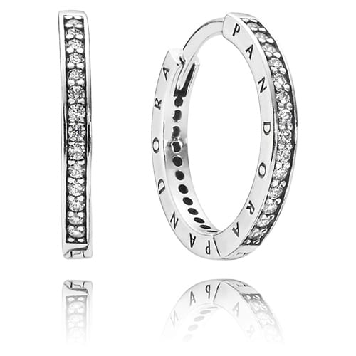 Pandora Signature with Clear CZ Hoop Earrings