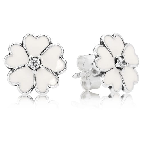 Primrose Stud Earrings with White Enamel