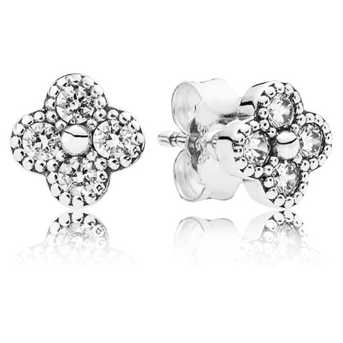 Oriental Blossom Stud Earrings with Clear Zirconia