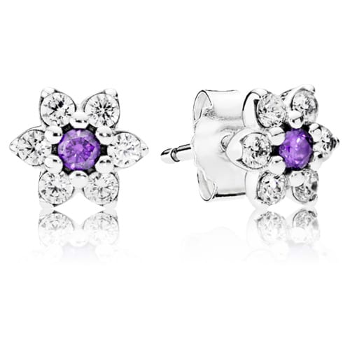 Forget Me Not Flower Stud Earrings with Purple Zirconia