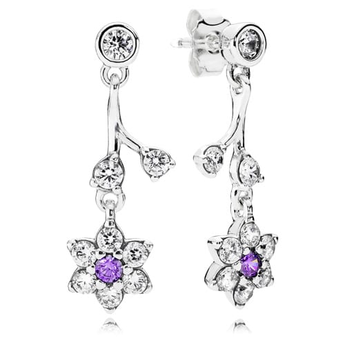 Forget Me Not Flower Dangle Earrings with Purple Zirconia